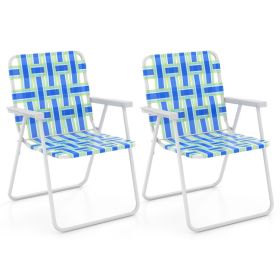 2 Pieces Folding Beach Chair Camping Lawn Webbing Chair